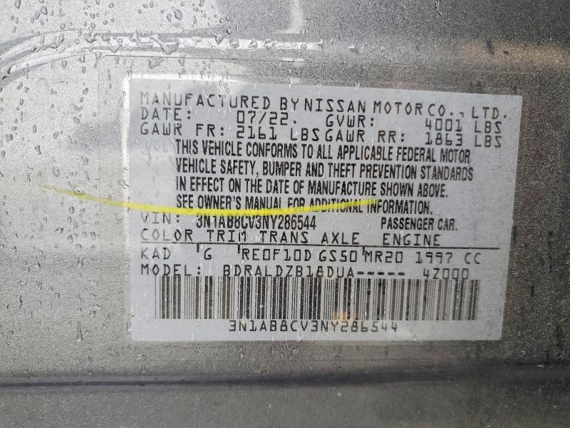 2022 Nissan Sentra მანქანა იყიდება აუქციონზე, vin: 3N1AB8CV3NY286544, აუქციონის ნომერი: 52010286