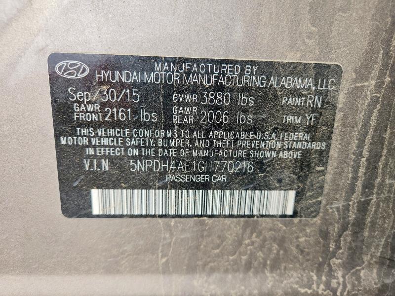 2016 Hyundai Elantra მანქანა იყიდება აუქციონზე, vin: 5NPDH4AE1GH770216, აუქციონის ნომერი: 52334896