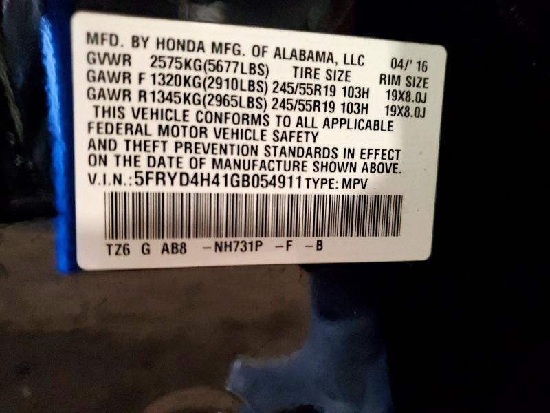 Aukcja sprzedaży 2016 Acura Mdx, vin: 5FRYD4H41GB054911, numer aukcji: 54253216