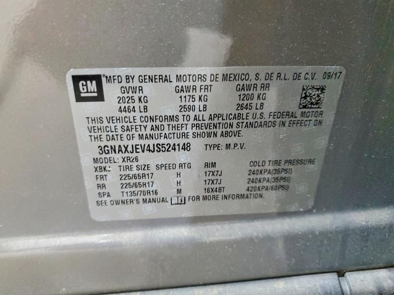 Auction sale of the 2018 Chevrolet Equinox, vin: 3GNAXJEV4JS524148, lot number: 52471726