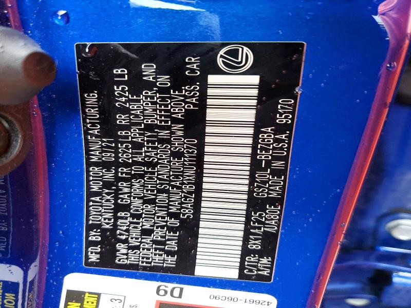 55008516 :رقم المزاد ، 58AGZ1B1XNU111370 vin ، 2022 Lexus Es 350 مزاد بيع
