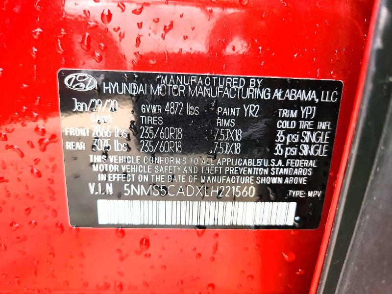 2020 Hyundai Santa Fe მანქანა იყიდება აუქციონზე, vin: 5NMS5CADXLH221560, აუქციონის ნომერი: 52379686
