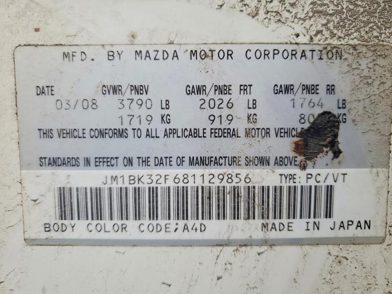 Продажа на аукционе авто 2008 Mazda 3, vin: JM1BK32F681129856, номер лота: 52169416