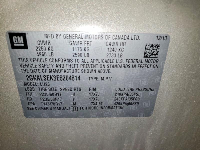 Aukcja sprzedaży 2014 Gmc Terrain, vin: 2GKALSEK3E6204814, numer aukcji: 55152116
