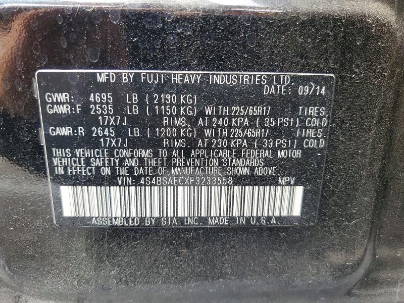 Aukcja sprzedaży 2015 Subaru Outback, vin: 4S4BSAECXF3233558, numer aukcji: 54547206