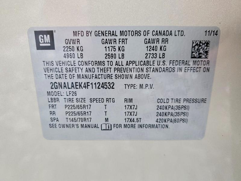 Aukcja sprzedaży 2015 Chevrolet Equinox, vin: 2GNALAEK4F1124532, numer aukcji: 53721676