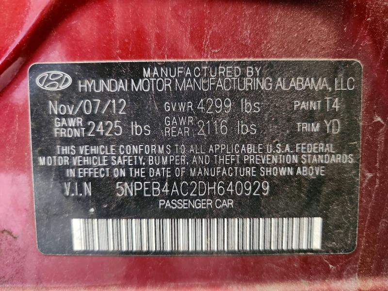 55337936 :رقم المزاد ، 5NPEB4AC2DH640929 vin ، 2013 Hyundai Sonata مزاد بيع