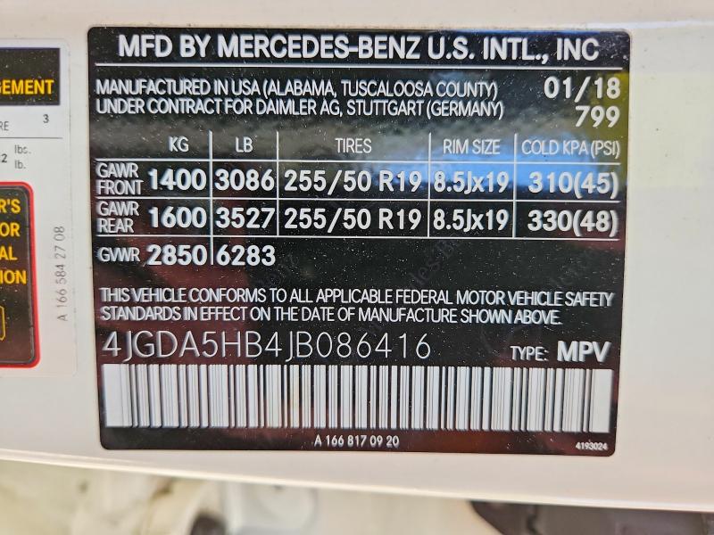 Продаж на аукціоні авто 2018 Mercedes-benz Gle, vin: 4JGDA5HB4JB086416, номер лоту: 54485986
