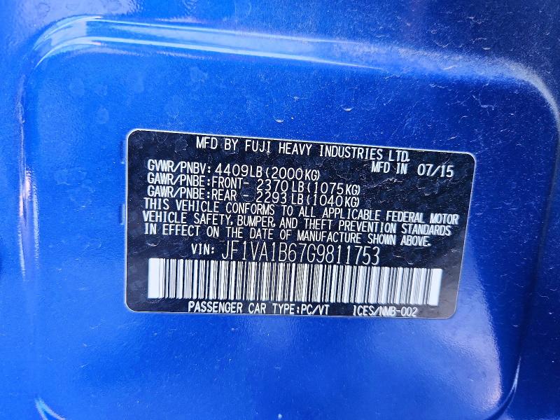 Продаж на аукціоні авто 2016 Subaru Wrx, vin: JF1VA1B67G9811753, номер лоту: 53560396