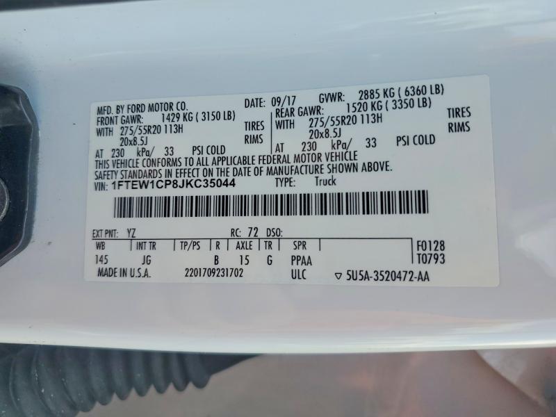 Auction sale of the 2018 Ford F150, vin: 1FTEW1CP8JKC35044, lot number: 53881776