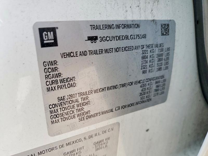 Продаж на аукціоні авто 2020 Chevrolet Silverado, vin: 3GCUYDED9LG175148, номер лоту: 54079506