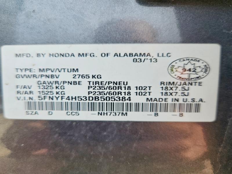 Продажа на аукционе авто 2013 Honda Pilot, vin: 5FNYF4H53DB505384, номер лота: 53755756