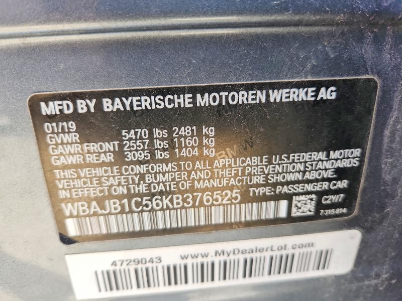 Aukcja sprzedaży 2019 Bmw 530xe, vin: WBAJB1C56KB376525, numer aukcji: 52535086