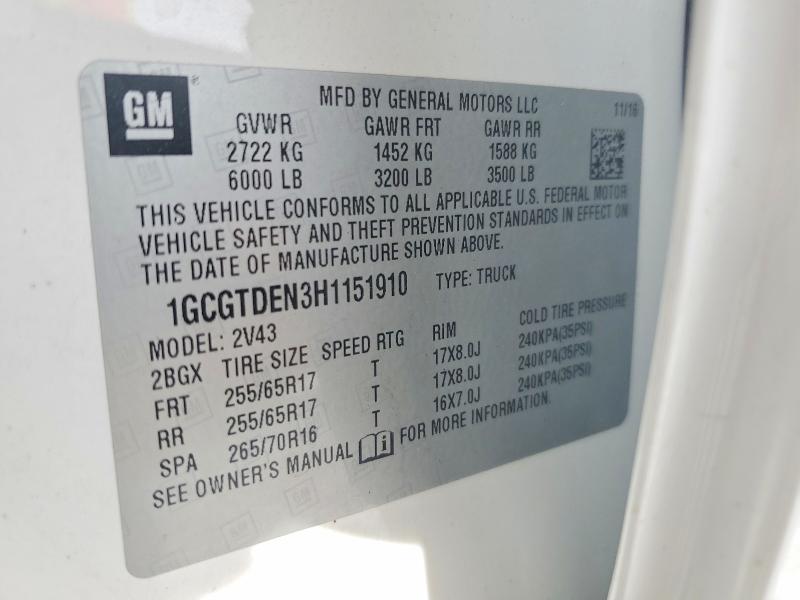 Продаж на аукціоні авто 2017 Chevrolet Colorado, vin: 1GCGTDEN3H1151910, номер лоту: 52187486