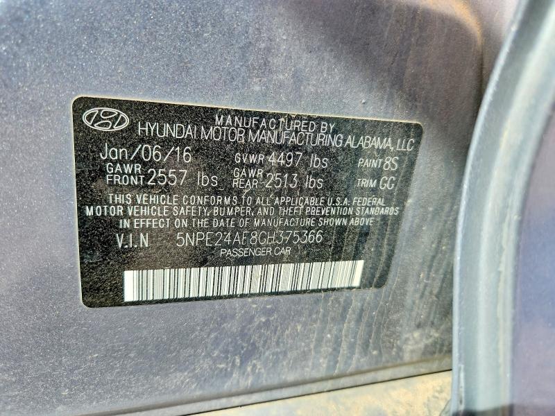 53257006 :رقم المزاد ، 5NPE24AF8GH375366 vin ، 2016 Hyundai Sonata مزاد بيع