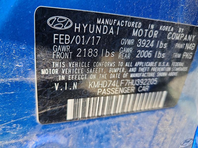 Aukcja sprzedaży 2017 Hyundai Elantra, vin: KMHD74LF7HU392205, numer aukcji: 55040316