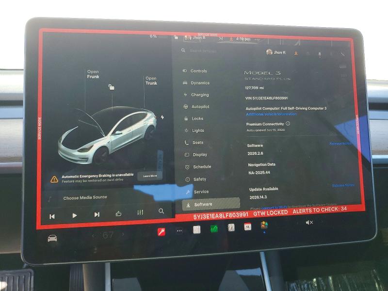2020 Tesla Model 3 მანქანა იყიდება აუქციონზე, vin: 5YJ3E1EA8LF803991, აუქციონის ნომერი: 52752276