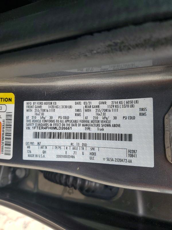 Продажа на аукционе авто 2021 Ford Ranger, vin: 1FTER4FH0MLD26661, номер лота: 54060726