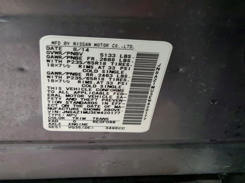 Продаж на аукціоні авто 2014 Nissan Murano, vin: JN8AZ1MU3EW420177, номер лоту: 55047486
