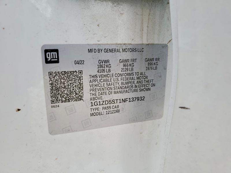 Продаж на аукціоні авто 2022 Chevrolet Malibu, vin: 1G1ZD5ST1NF137932, номер лоту: 54179876