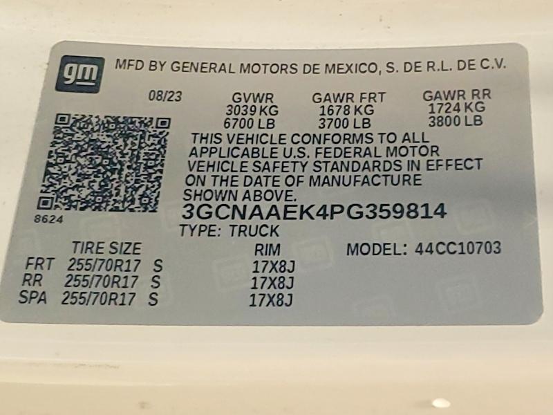 2023 Chevrolet Silverado მანქანა იყიდება აუქციონზე, vin: 3GCNAAEK4PG359814, აუქციონის ნომერი: 52896536