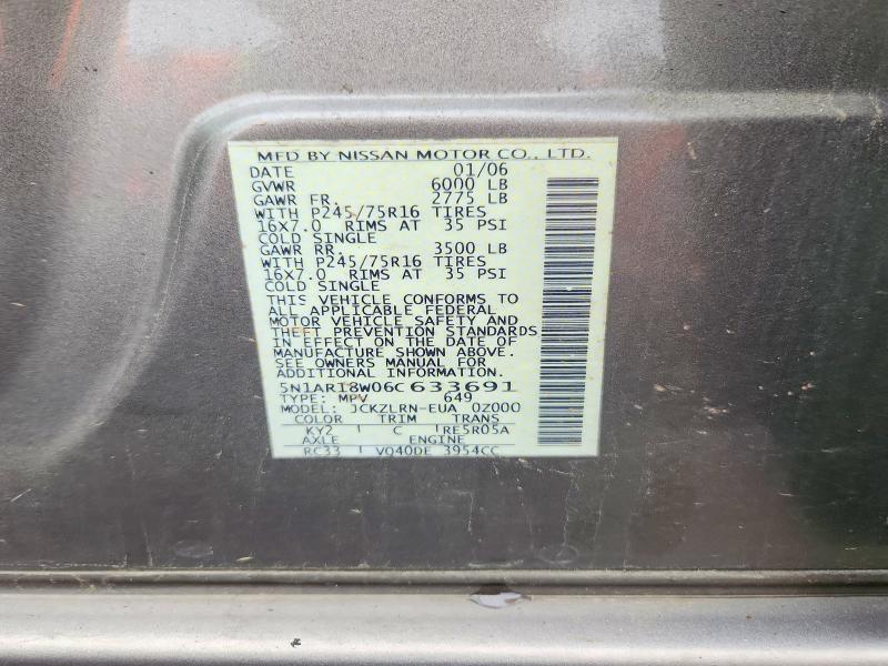 2006 Nissan Pathfinder მანქანა იყიდება აუქციონზე, vin: 5N1AR18W06C633691, აუქციონის ნომერი: 52326266