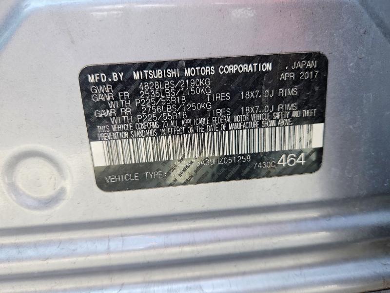 Продаж на аукціоні авто 2017 Mitsubishi Outlander, vin: JA4AZ3A39HZ051258, номер лоту: 52536586