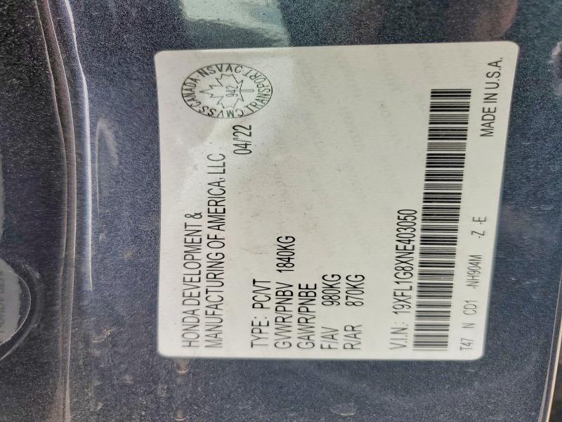 Aukcja sprzedaży 2022 Honda Civic, vin: 19XFL1G8XNE403050, numer aukcji: 54043336