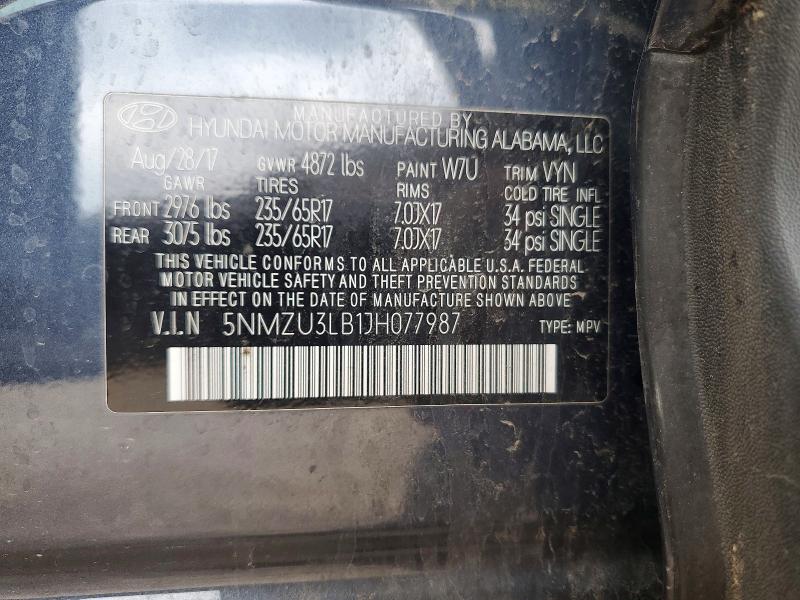 54095726 :رقم المزاد ، 5NMZU3LB1JH077987 vin ، 2018 Hyundai Santa Fe Sport مزاد بيع