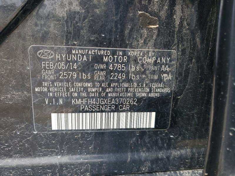 2014 Hyundai Azera მანქანა იყიდება აუქციონზე, vin: KMHFH4JGXEA370262, აუქციონის ნომერი: 53903696