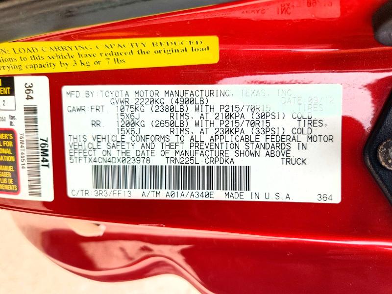 2013 Toyota Tacoma მანქანა იყიდება აუქციონზე, vin: 5TFTX4CN4DX023978, აუქციონის ნომერი: 54075436