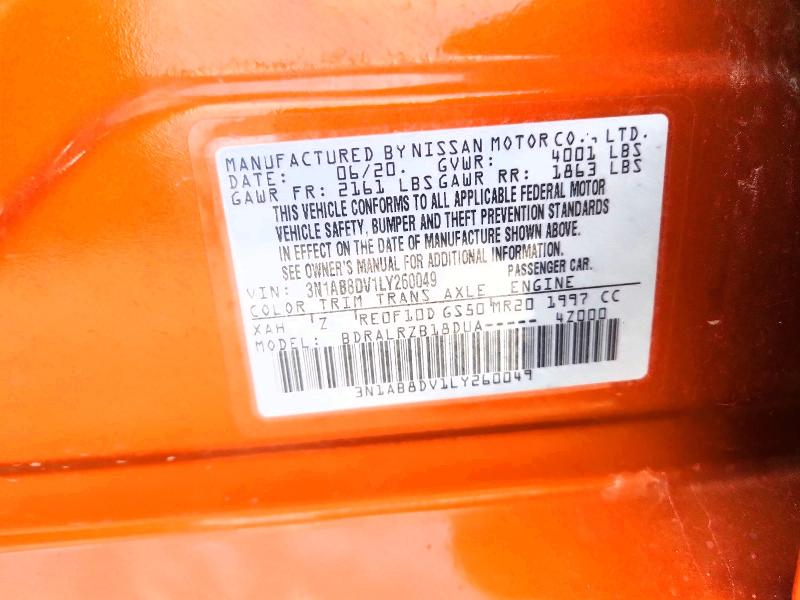 Aukcja sprzedaży 2020 Nissan Sentra, vin: 3N1AB8DV1LY260049, numer aukcji: 54607066