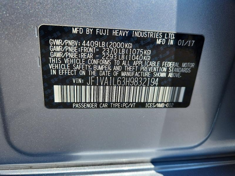 Продажа на аукционе авто 2017 Subaru Wrx, vin: JF1VA1L63H9832194, номер лота: 54296046