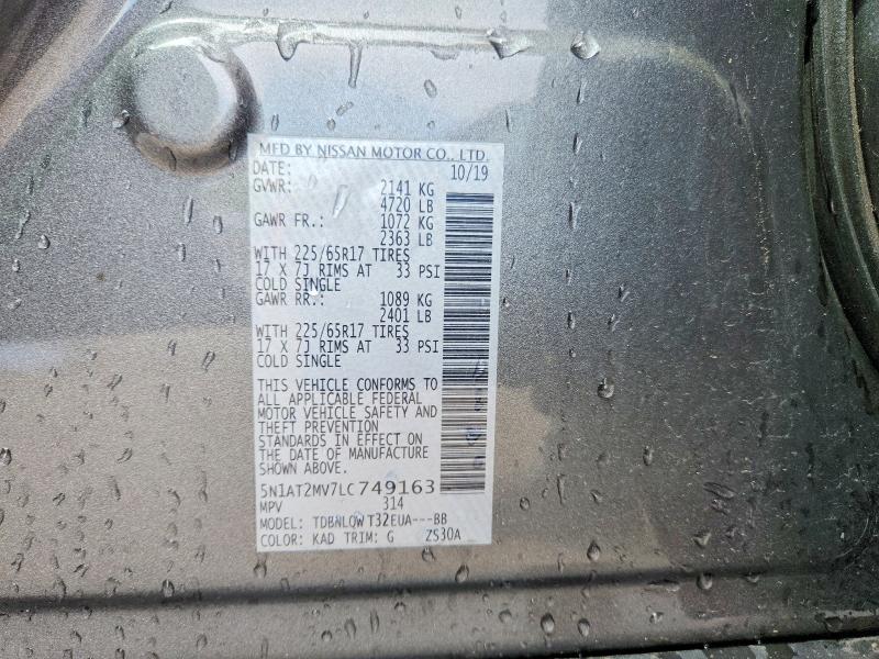 2020 Nissan Rogue მანქანა იყიდება აუქციონზე, vin: 5N1AT2MV7LC749163, აუქციონის ნომერი: 52766536