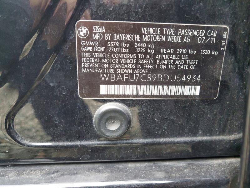52845616 :رقم المزاد ، WBAFU7C59BDU54934 vin ، 2011 Bmw 535 مزاد بيع