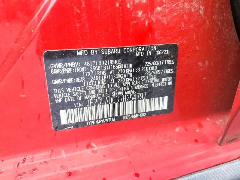 53895086 :رقم المزاد ، JF2GUADC3RH254797 vin ، 2024 Subaru Crosstrek مزاد بيع