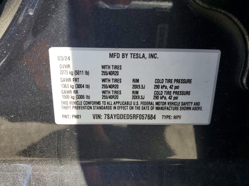 Продаж на аукціоні авто 2024 Tesla Model Y, vin: 7SAYGDED5RF057684, номер лоту: 53028536