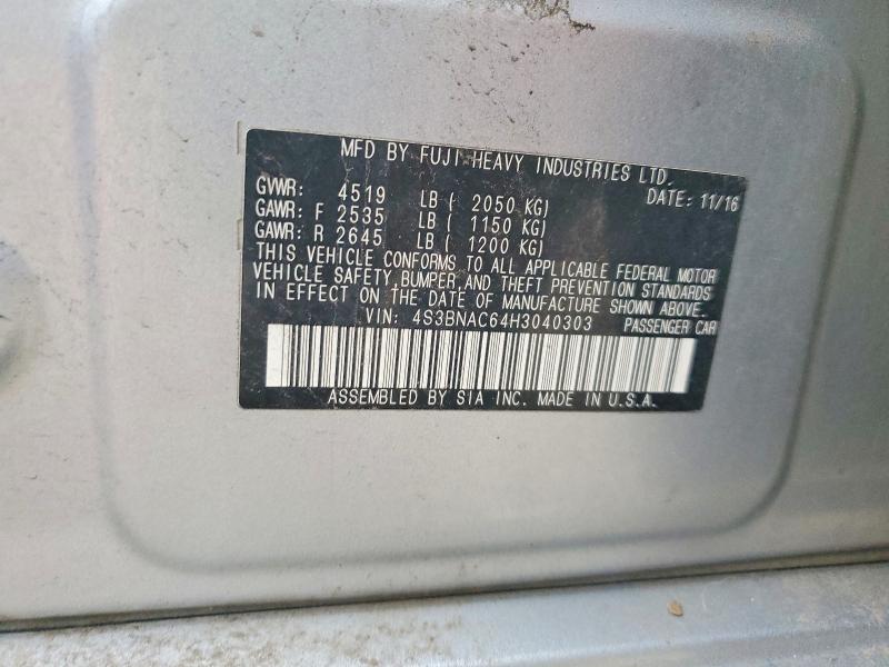 2017 Subaru Legacy მანქანა იყიდება აუქციონზე, vin: 4S3BNAC64H3040303, აუქციონის ნომერი: 53048306