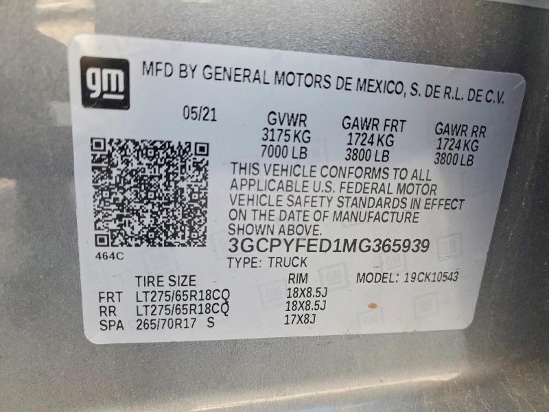 Продаж на аукціоні авто 2021 Chevrolet Silverado, vin: 3GCPYFED1MG365939, номер лоту: 53550226