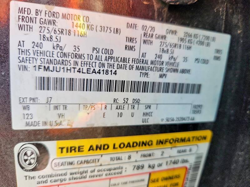2020 Ford Expedition მანქანა იყიდება აუქციონზე, vin: 1FMJU1HT4LEA41814, აუქციონის ნომერი: 51546686