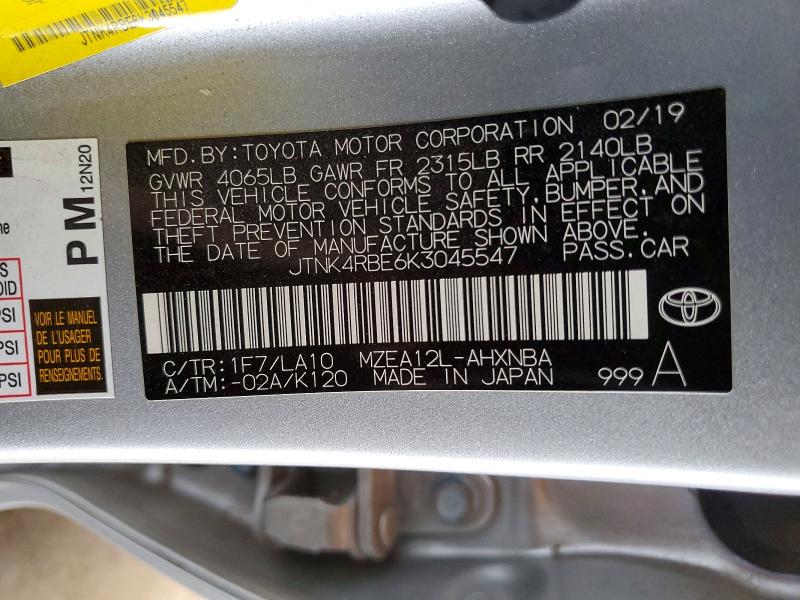 Продаж на аукціоні авто 2019 Toyota Corolla Hatchback, vin: JTNK4RBE6K3045547, номер лоту: 53747336