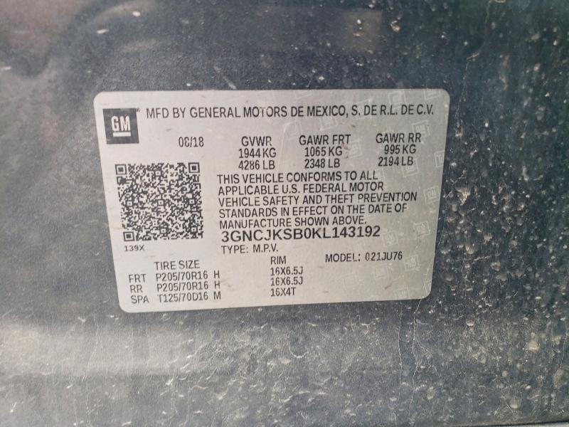 Продаж на аукціоні авто 2019 Chevrolet Trax, vin: 3GNCJKSB0KL143192, номер лоту: 55281186