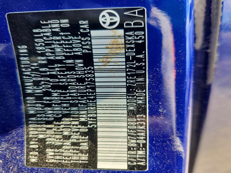 Продажа на аукционе авто 2014 Toyota Corolla, vin: 5YFBURHE4EP175835, номер лота: 53562016