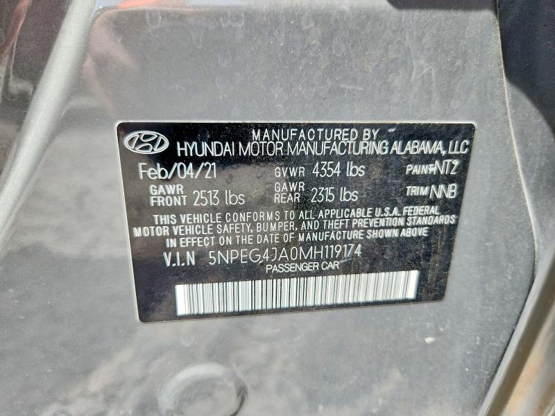 52017746 :رقم المزاد ، 5NPEG4JA0MH119174 vin ، 2021 Hyundai Sonata مزاد بيع