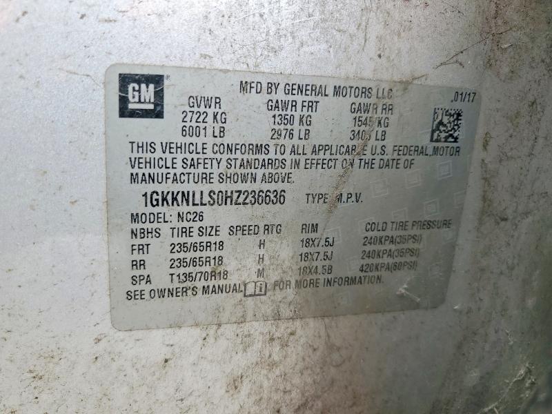 Aukcja sprzedaży 2017 Gmc Acadia, vin: 1GKKNLLS0HZ236636, numer aukcji: 54690986