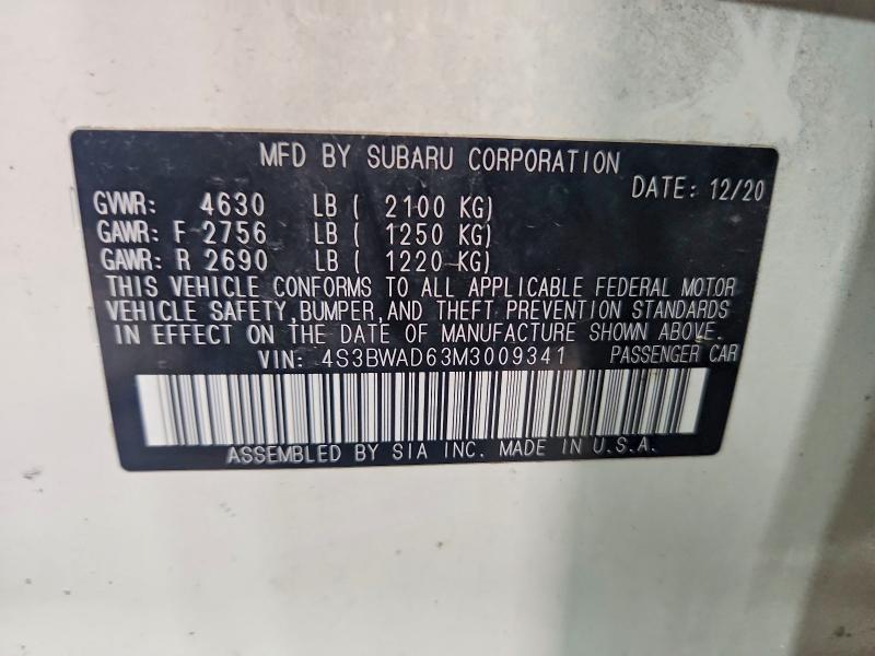 54095616 :رقم المزاد ، 4S3BWAD63M3009341 vin ، 2021 Subaru Legacy مزاد بيع