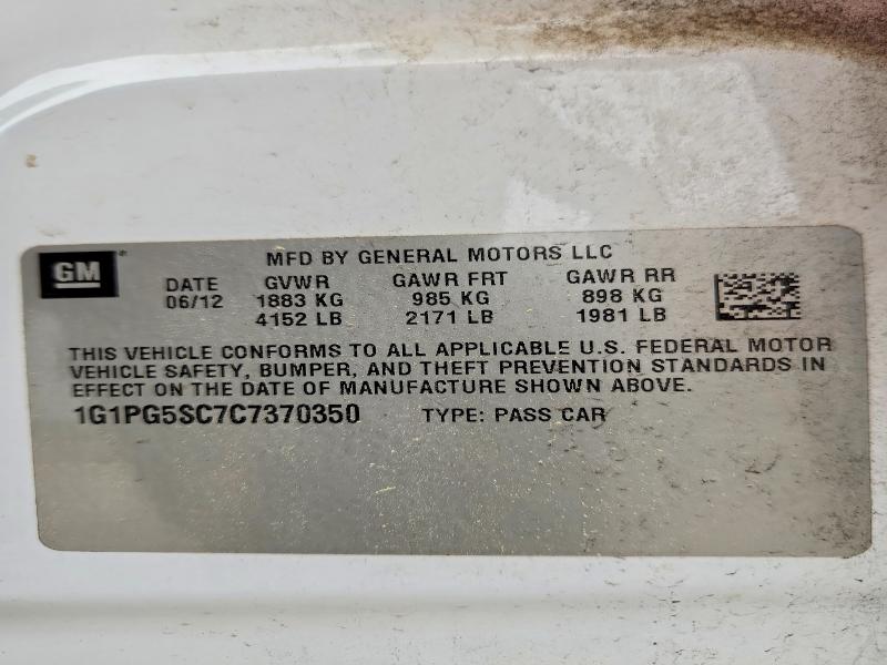 Продаж на аукціоні авто 2012 Chevrolet Cruze, vin: 1G1PG5SC7C7370350, номер лоту: 52516816