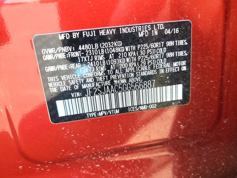 Продажа на аукционе авто 2016 Subaru Forester, vin: JF2SJAAC5GG566887, номер лота: 53833536