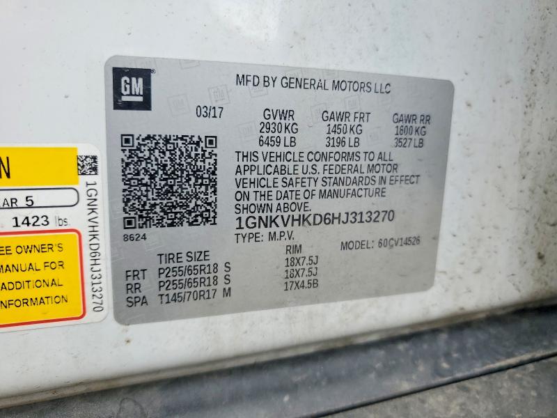 2017 Chevrolet Traverse მანქანა იყიდება აუქციონზე, vin: 1GNKVHKD6HJ313270, აუქციონის ნომერი: 52291656