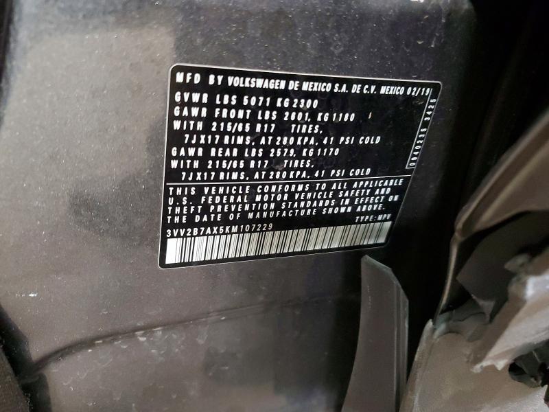 Продажа на аукционе авто 2019 Volkswagen Tiguan, vin: 3VV2B7AX5KM107229, номер лота: 52895116